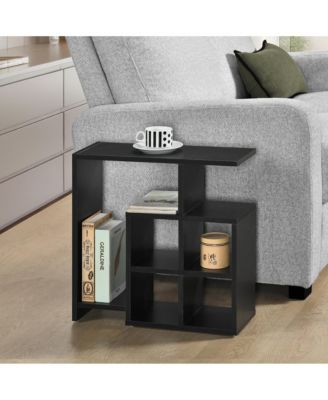 Modern Side End Table with Open Cube Storage, Wood Accent Table with Built-In Bookshelf