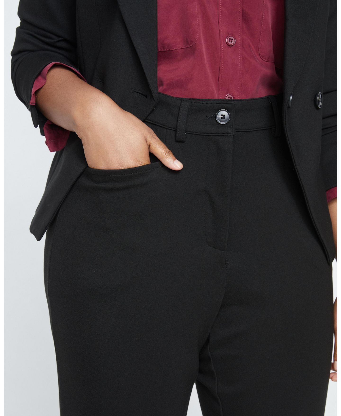 Женские брюки Universal Standard Plus Size Long Cigarette Ponte, цвет: Чёрный — фото 3