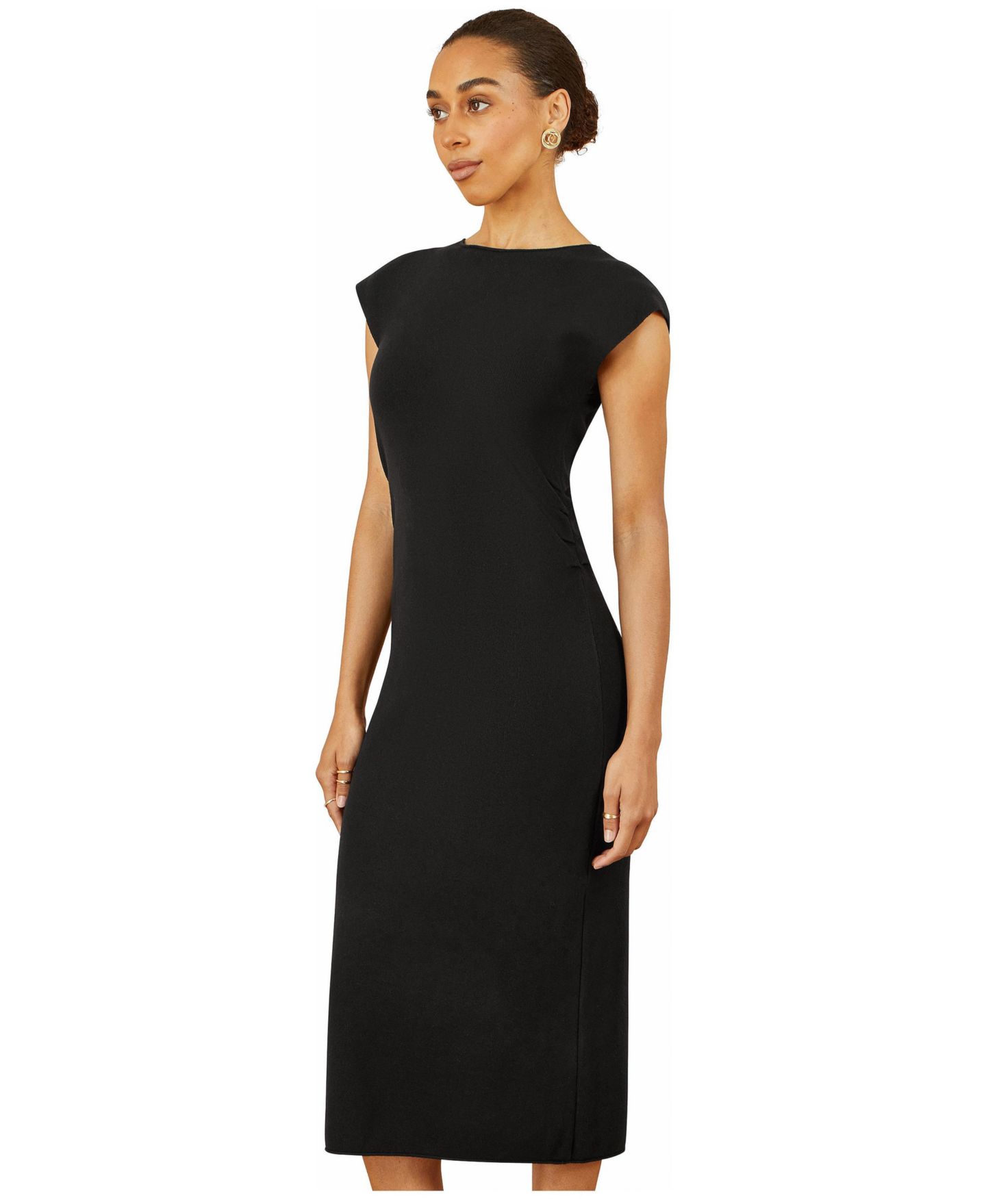Женское платье Yumi Knitted Ruched Midi, цвет: Чёрный — фото 3