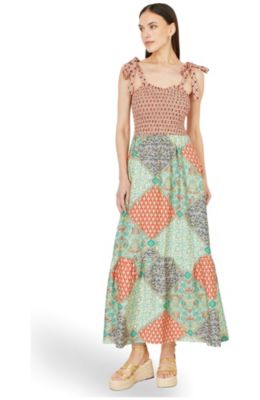 Women's Viscose Patchwork Ruched Maxi dress
