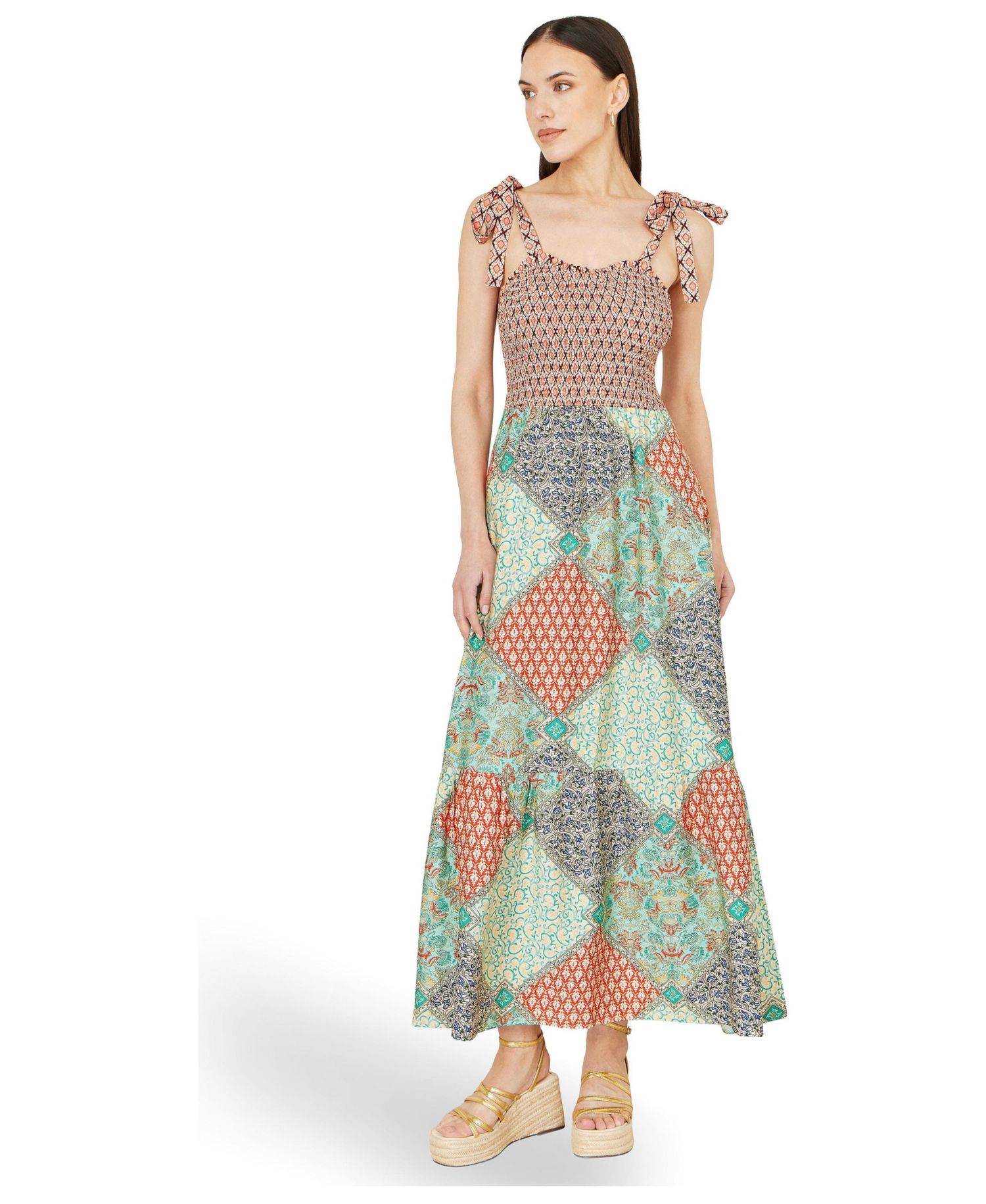 Women's Viscose Patchwork Ruched Maxi dress