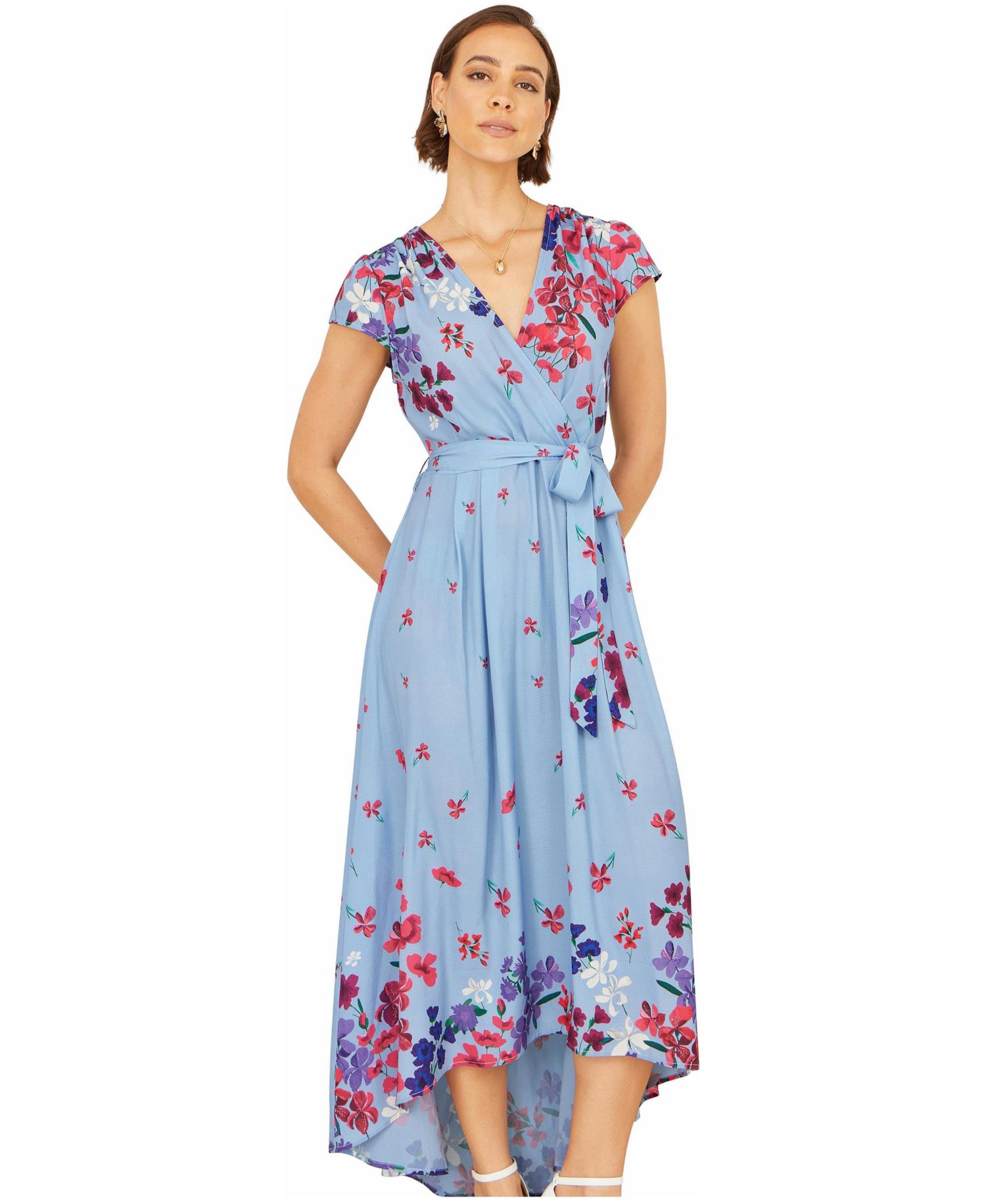 Women's Floral Mirror Dip Hem Wrap Dress