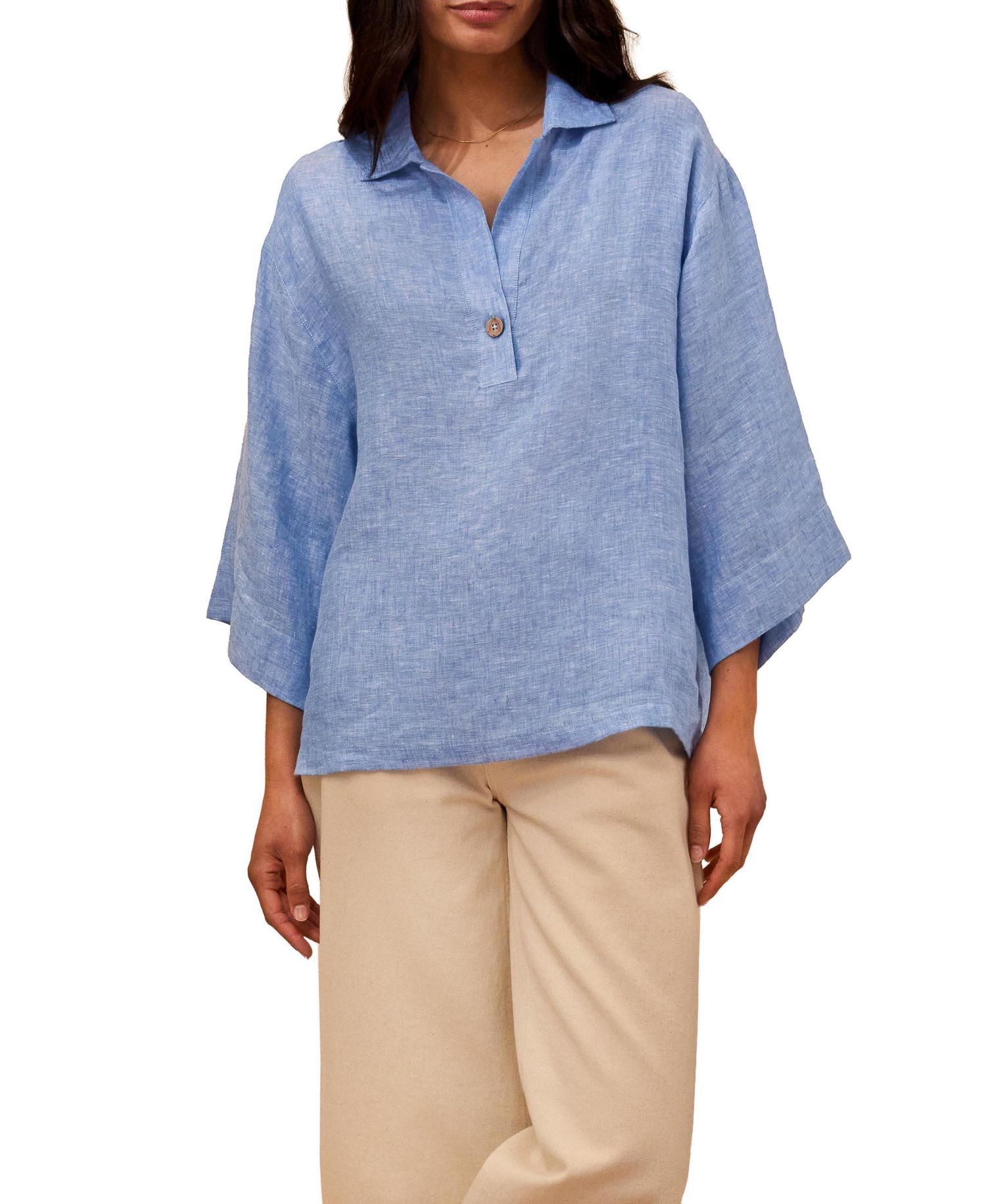 Women's Collared Popover Linen Blouse