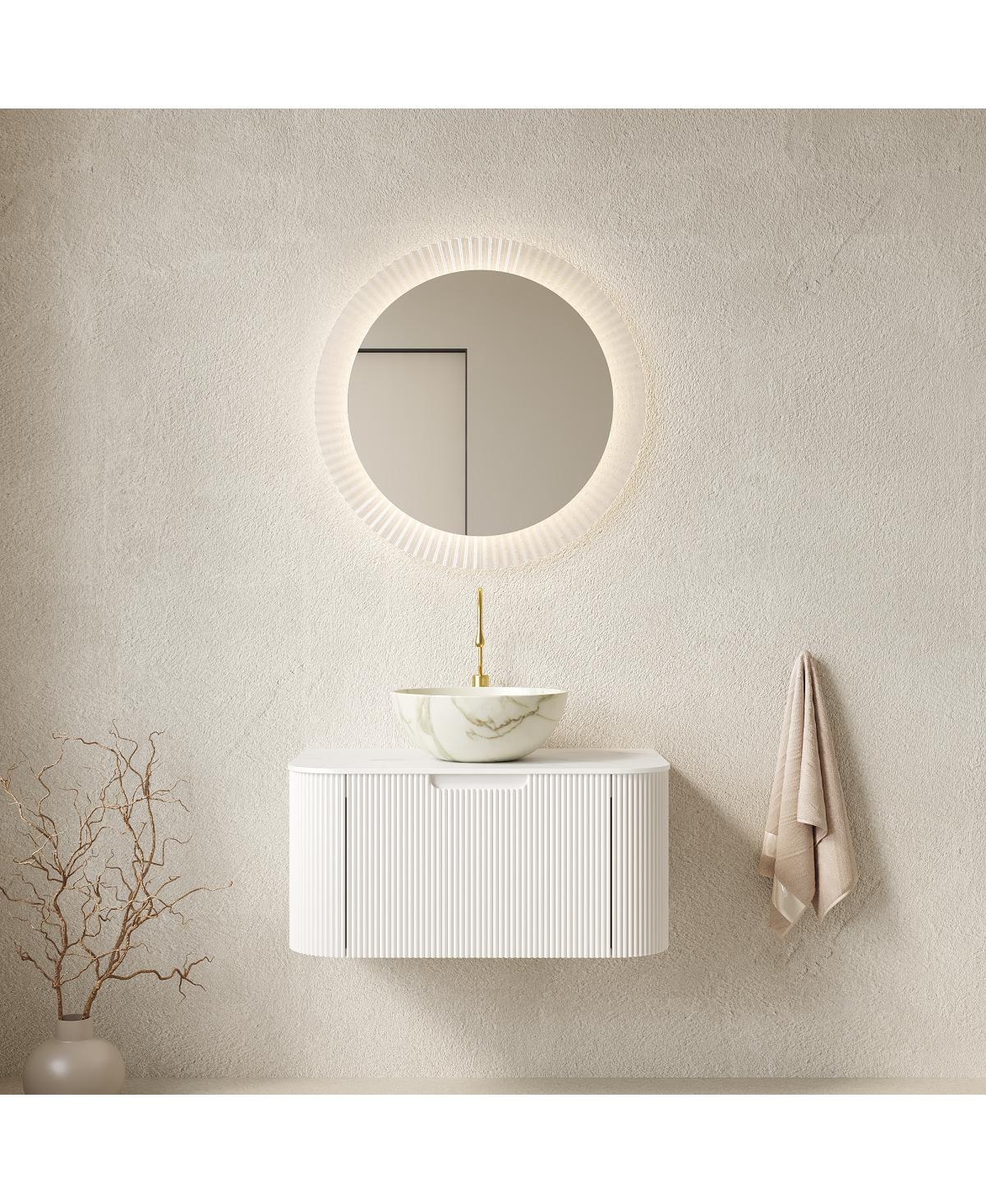 Sillysis Wall Mounted Bathroom Vanity, Matte Bowl Ceramic Basin, Sintered Stone Top