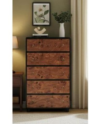 5 Drawer Narrow Dresser, Space-Saving Wooden Chest with Curved Design and Vintage Handles, Storage for Bedroom or Entryway