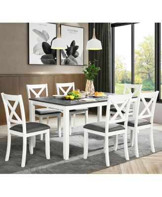 7-Piece Solid Wood Dining Set, 58.5" Table, 6 Padded Chairs