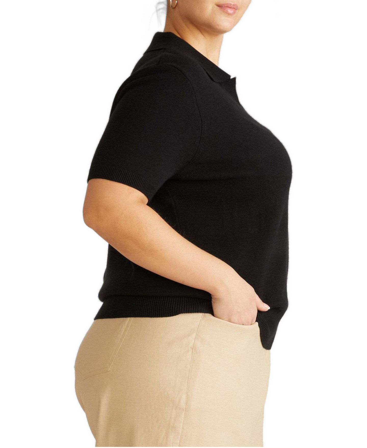 Женский свитер Universal Standard Plus Size Savvy Fine Knit Short Sleeve Polo, цвет: Чёрный — фото 3
