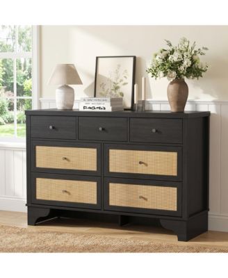 Bohemian Natural Rattan Dresser with Multiple Storage Drawers and Anti-Tip Design - Versatile Chest for Bedroom, Living Room and Entryway