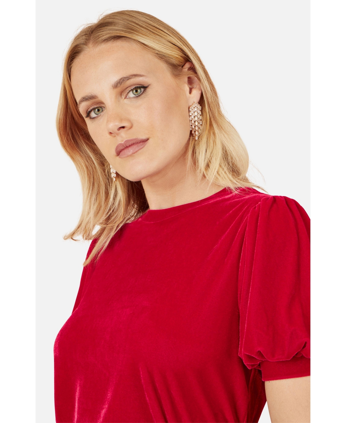 Yumi Women's Velvet Puff Sleeve Top