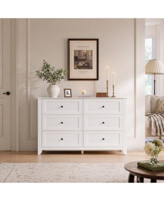 6-Drawer Farmhouse Dresser, 53.9" Wide Wood Storage Chest with Deep Drawers for Bedroom, Hallway and Living Areas