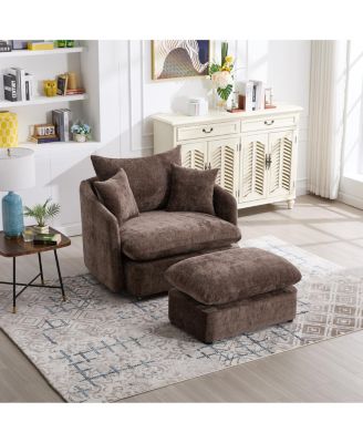 Oversized Swivel Accent Chair with Ottoman and 3 Pillows.