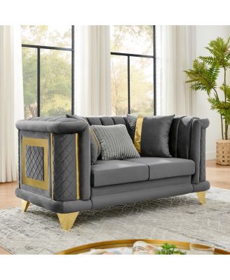  Velvet Loveseat Sofa with  Gold Trim and Pillows