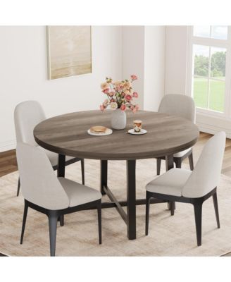 Round Dining Table for 4 to 6 with Metal Frame, Space-Saving Kitchen and Dining Room Table