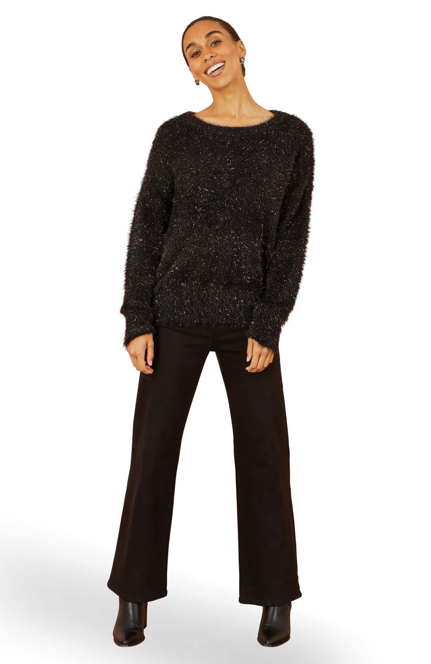 Women's Metallic Fluffy Eyelash Relaxed Jumper