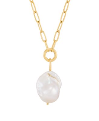 Baroque Cultured Freshwater Pearl (13-14mm) Pendant Necklace in 14k Yellow Gold-Plated Sterling Silver