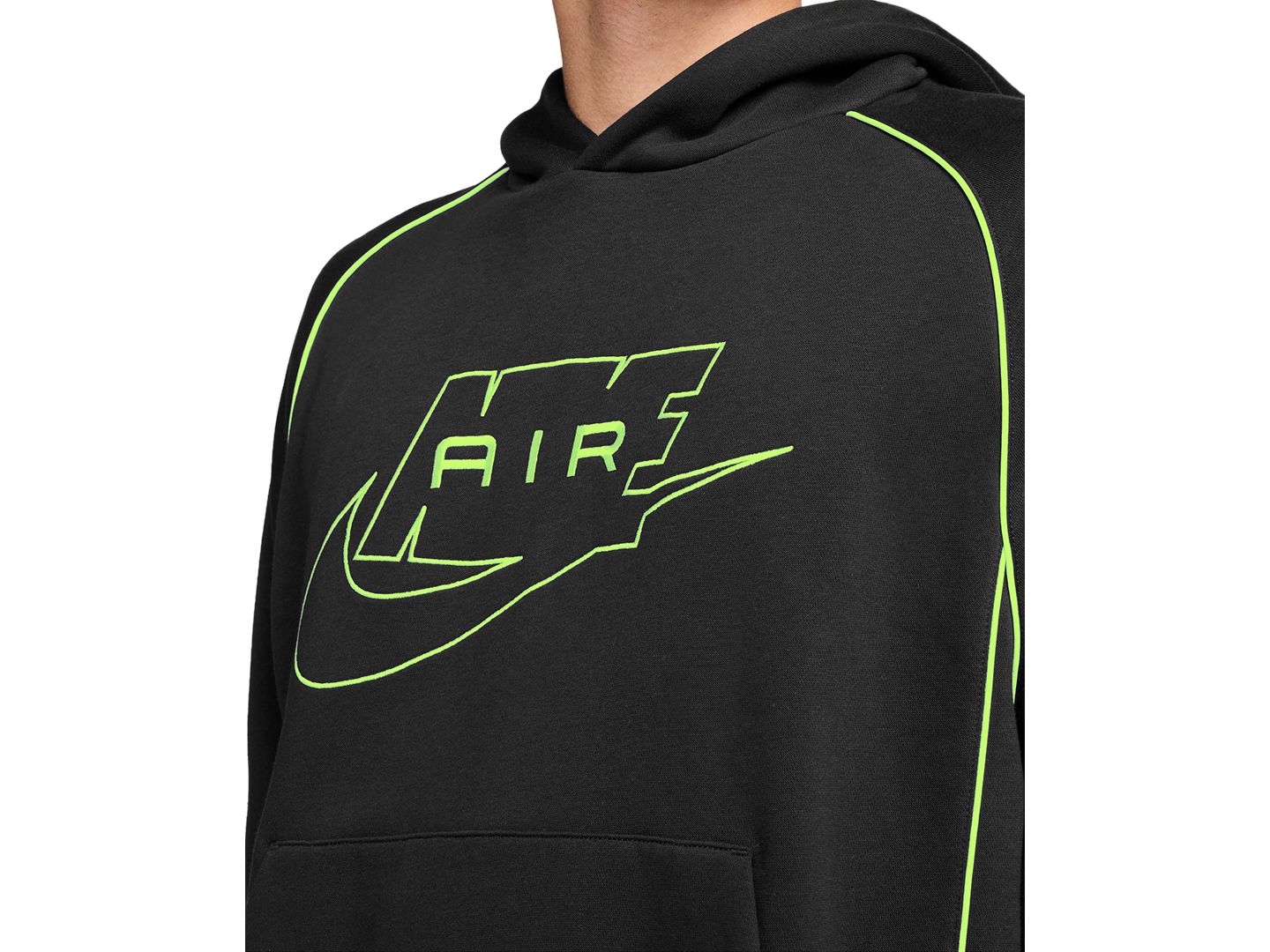 Мужское худи Nike Air Fleece Pullover, цвет: Чёрный / Кислотно-жёлтый — фото 2