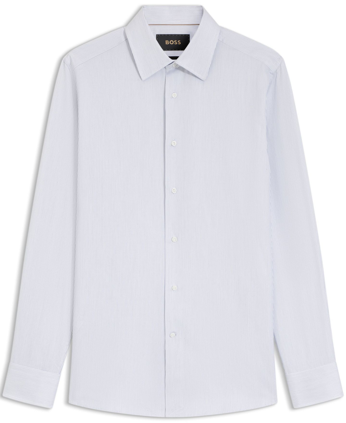 Мужская рубашка Hugo Boss Cotton Slim-Fit Striped Dress Shirt, цвет: Тёмный синий — фото 2