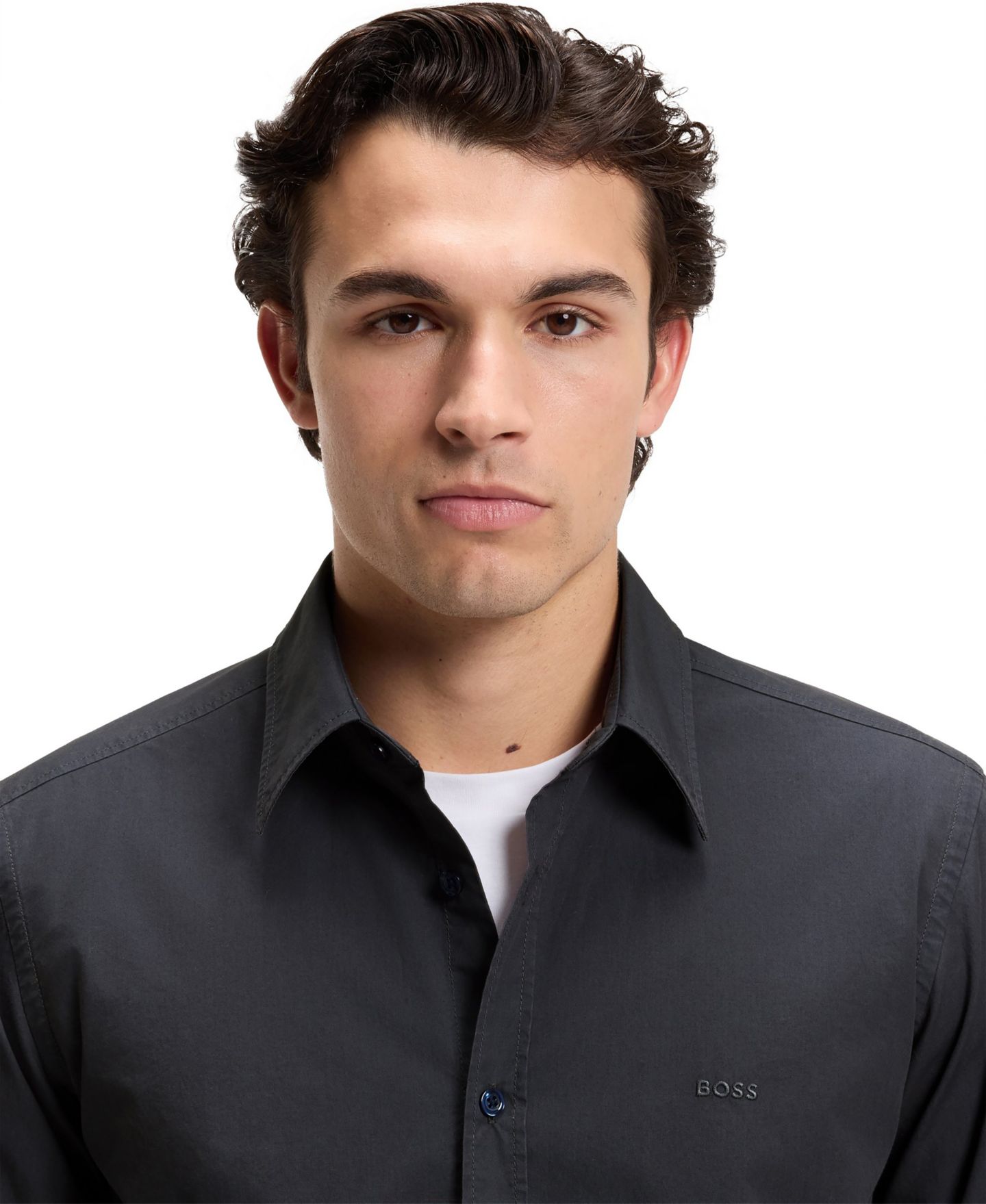 Мужская рубашка Hugo Boss Cotton Poplin Regular-Fit Dress Shirt, цвет: Тёмный синий — фото 5