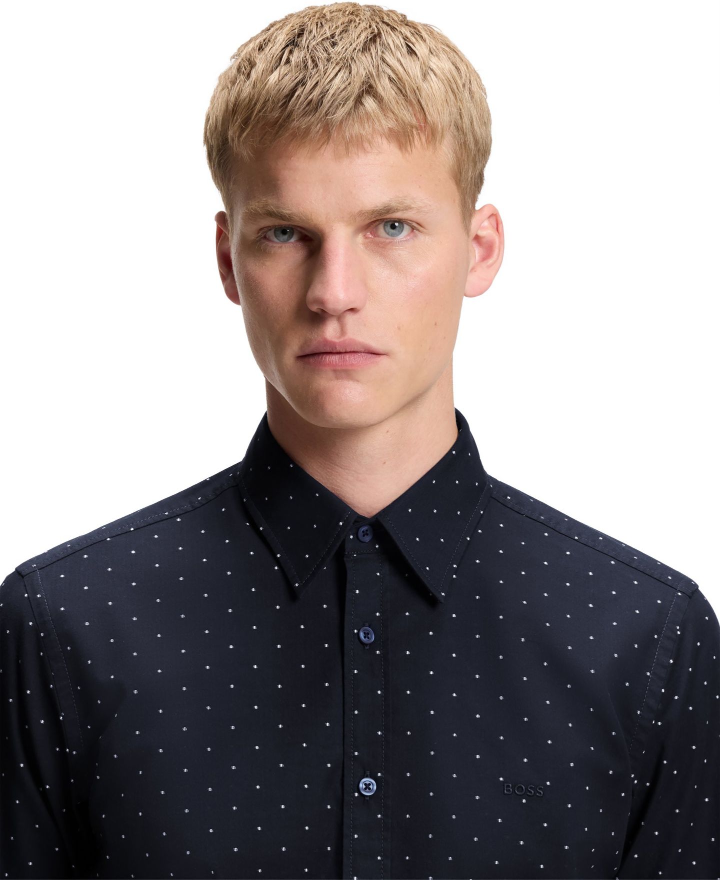 Мужская рубашка Hugo Boss Stretch-Cotton Dobby Regular-Fit Dress Shirt, цвет: Тёмный синий — фото 5