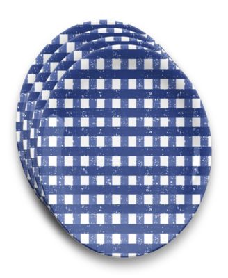 Homemade Navy Melamine Gingham Dinner Plates, Set of 4