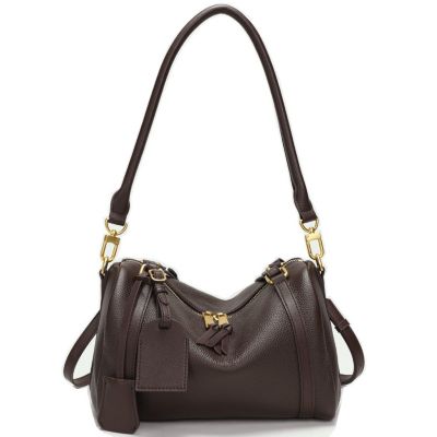  Women's Elara Pebbled Leather Satchel Boston Dome Bag Top Handle Shoulder Crossbody Handbag
