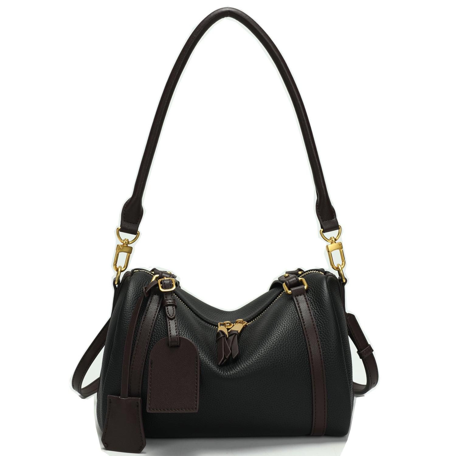 Women's Elara Pebbled Leather Satchel Boston Dome Bag Top Handle Shoulder Crossbody Handbag