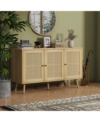 47.2" rattan buffet cabinet with adjustable shelves—versatile coffee bar and storage sideboard for kitchen or living spaces.