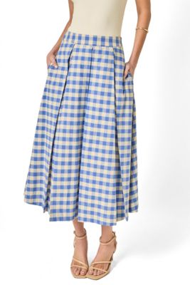 Women's Linen Checked Midi Full Skirt