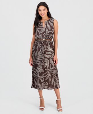 Women's Keyhole-Neck A-Line Midi Dress