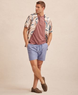 Men's Short-Sleeve Camp Shirt, Short-Sleeve Melange Henley Shirt and Regular-Fit Linen Blend 7" Shorts