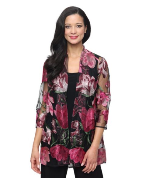 Женский топ Alex Evenings Embroidered Tulle Twinset, цвет: Чёрный