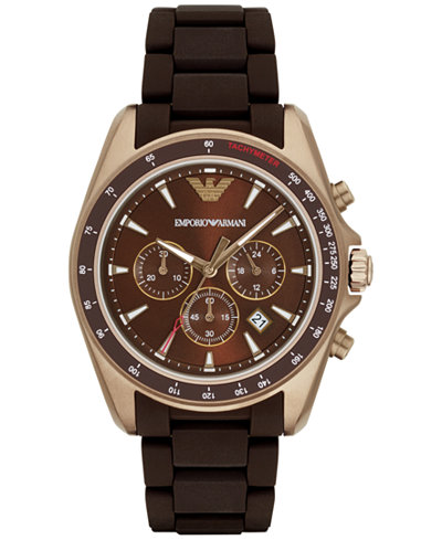 Emporio Armani Men's Chronograph Sigma Dark Brown Silicone Wrapped Stainless Steel Bracelet Watch 44mm AR6099