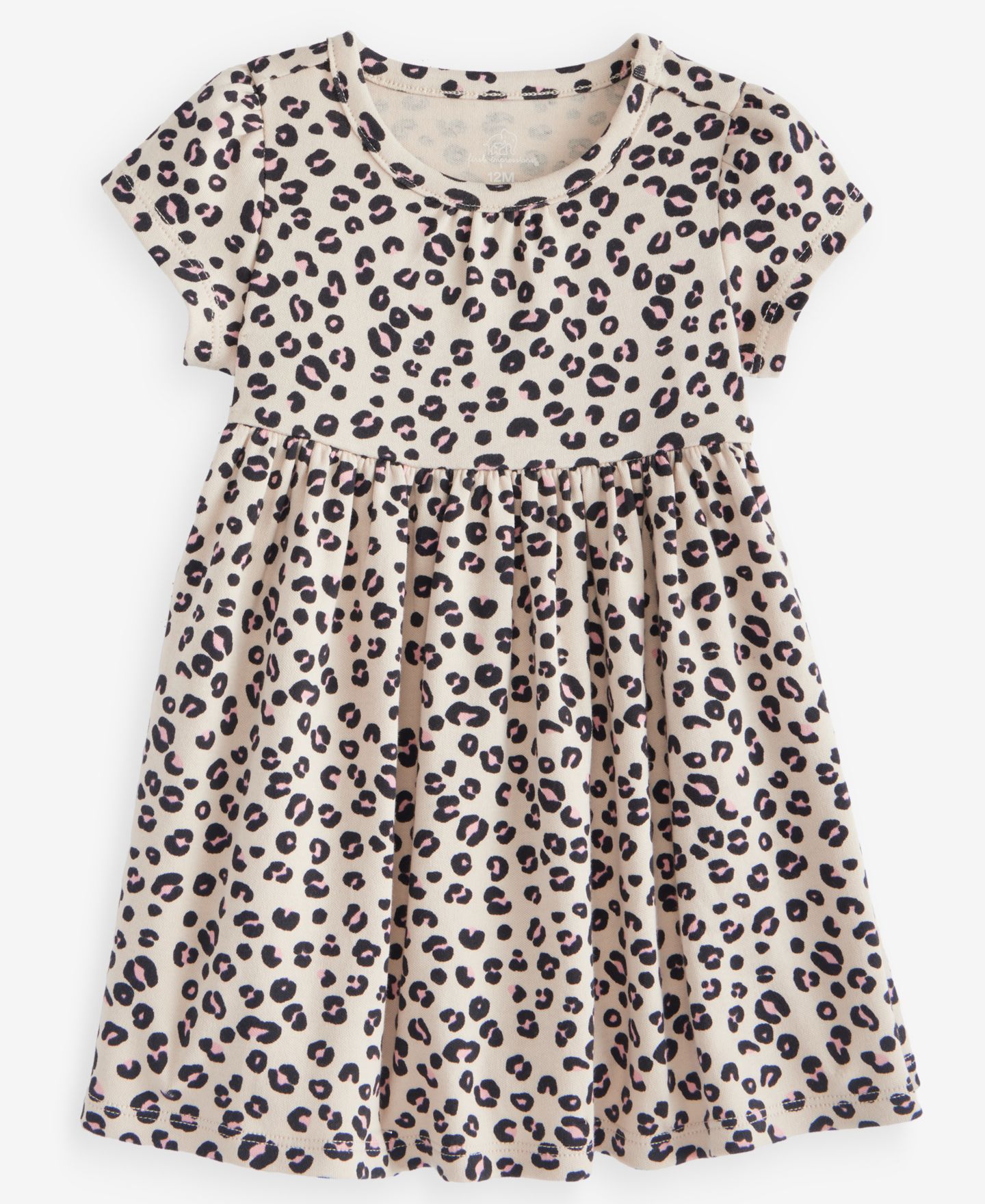 Платье First Impressions Short-Sleeve Leopard-Print Cotton Dress для девочек-малышей, цвет: Кремовый — фото 1