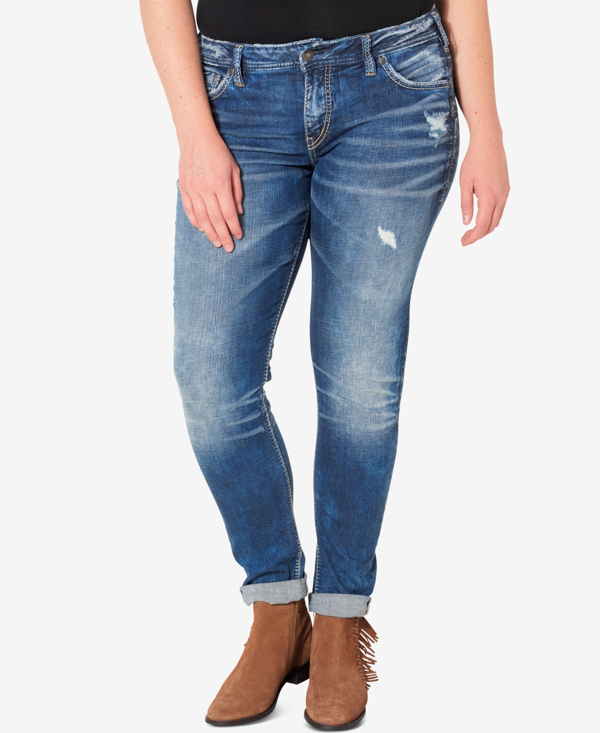 Silver Jeans Co. Plus Size Indigo Wash Ripped Jeans