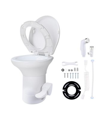 RV Camper Toilet Gravity Flush Enamel Elongated 20" High with Spray Caravan