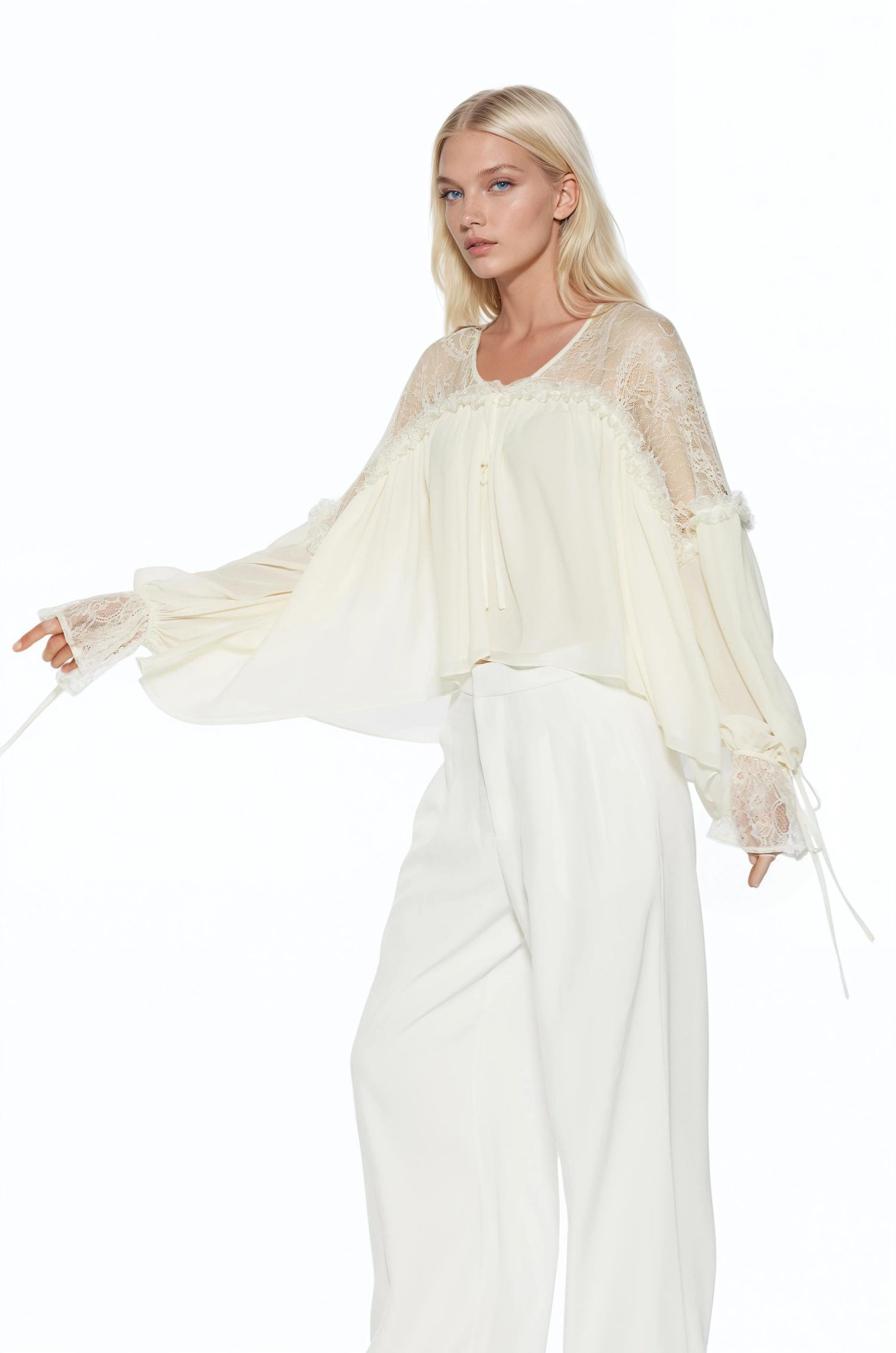 Women's Indigo Lace Cotton Blouse