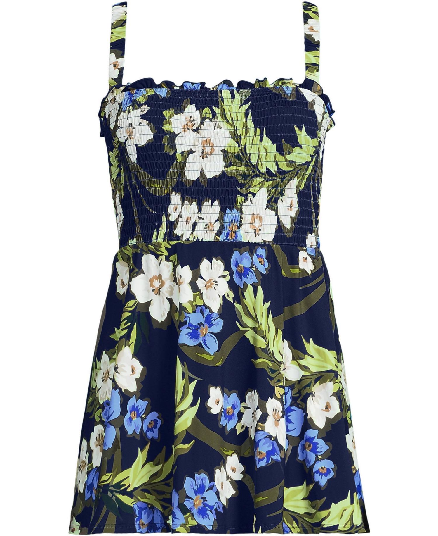 Womens Square Neck Smocked Mini Swim Dress