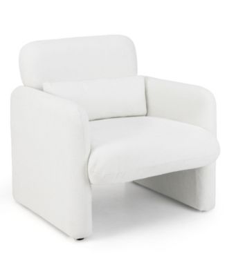 Chenille Upholstered Accent Chair with Lumbar Pillow, Modern Armchair for Bedroom