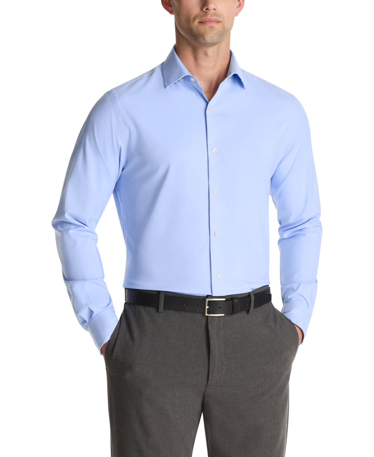 Мужская рубашка Tommy Hilfiger TH Tech Nylon Athletic Fit Dress Shirt, цвет: Синий — фото 3