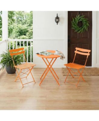 3-Piece Folding Patio Bistro Set, Metal Outdoor Table and 2 Chairs, Space-Saving Compact Design for Balcony, Garden, Yard, Porch