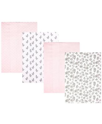 Girl Cotton Poly Flannel Burp Cloths 4-Pack, One Size