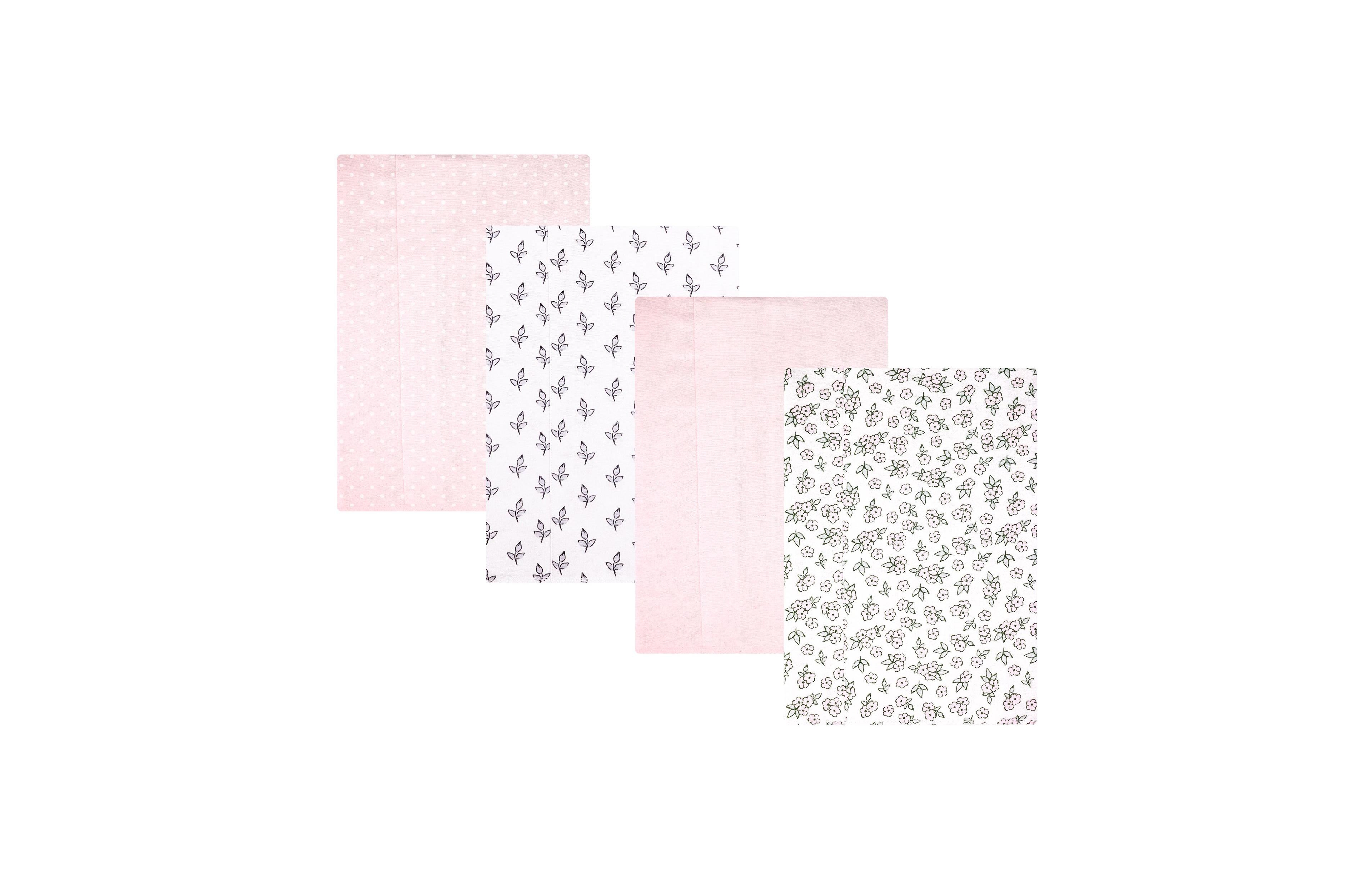 Hudson Baby Girl Cotton Poly Flannel Burp Cloths 4-Pack, One Size