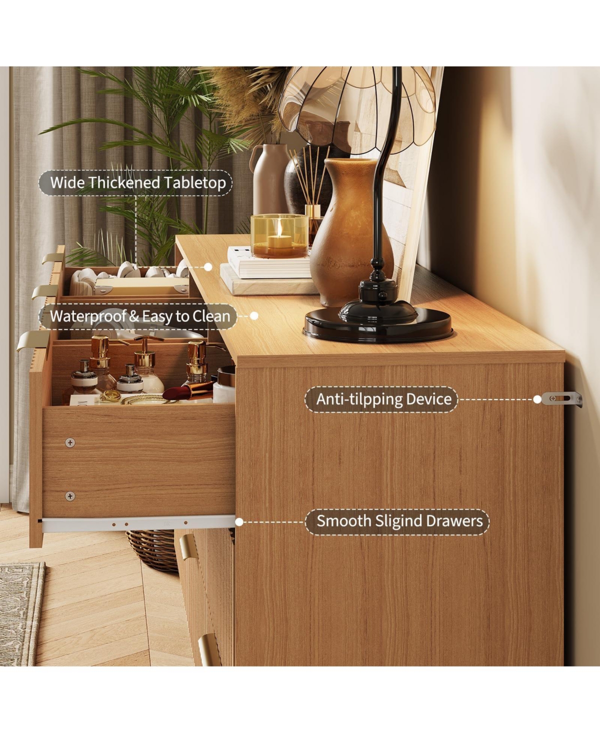 gaomon Fluted 9 Drawer Dresser for Bedroom, 63" Wide Wood Chest with Metal Handles Storage Cabinet