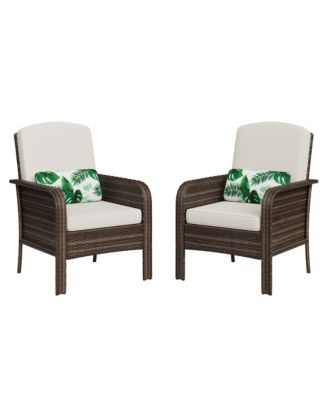 Outdoor Wicker Chairs Set of 2 with High Backs and Cushions, PE Rattan Patio Conversation Seating for Porch, Deck, Balcony
