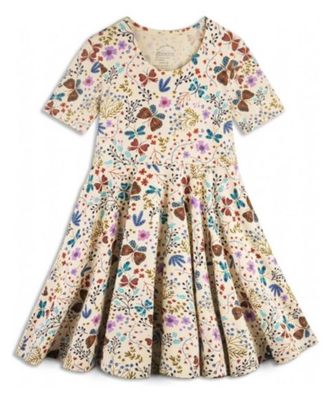 Платье Mightly Fair Trade Organic Cotton Short Sleeve Twirl Dress для девочек-малышей, цвет: С принтом