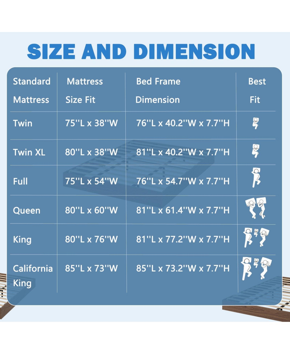 homfan Wood Platform Bed Frame,Bed Frame Without Headboard, Wood Slat Support,No Box Spring Needed
