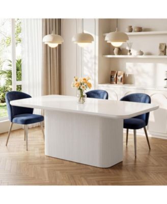 63 inches  Dining Table with Fluted Pedestal, Modern Kitchen Table for 4-6 People, Dining Room Table with 1.5 inches Thick Tabletop