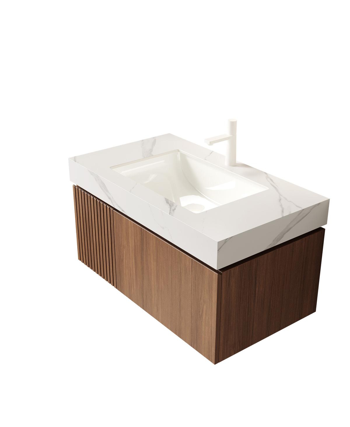 Sillysis Wall Mounted Bathroom Vanity, Carrara Sintered Stone Top, Undermount Ceramic Sink, Soft Close Door