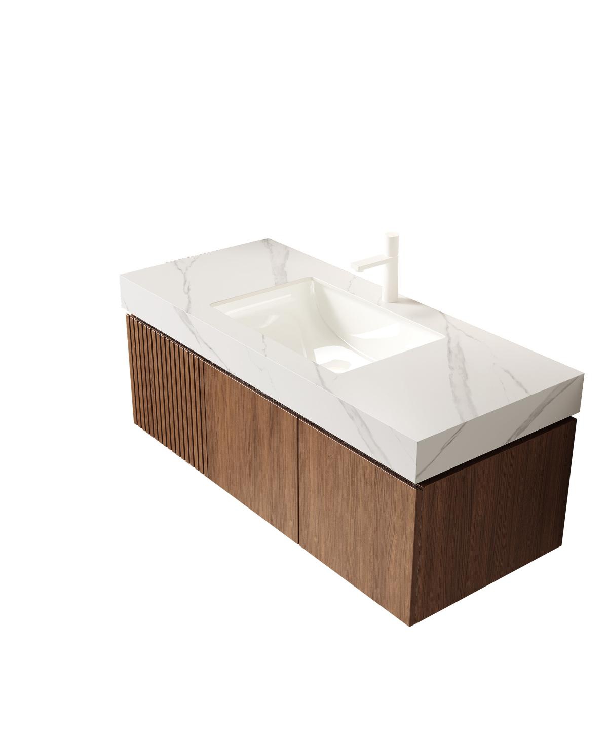 Sillysis Wall Mounted Bathroom Vanity, Carrara Sintered Stone Top, Undermount Ceramic Sink, Soft Close Door
