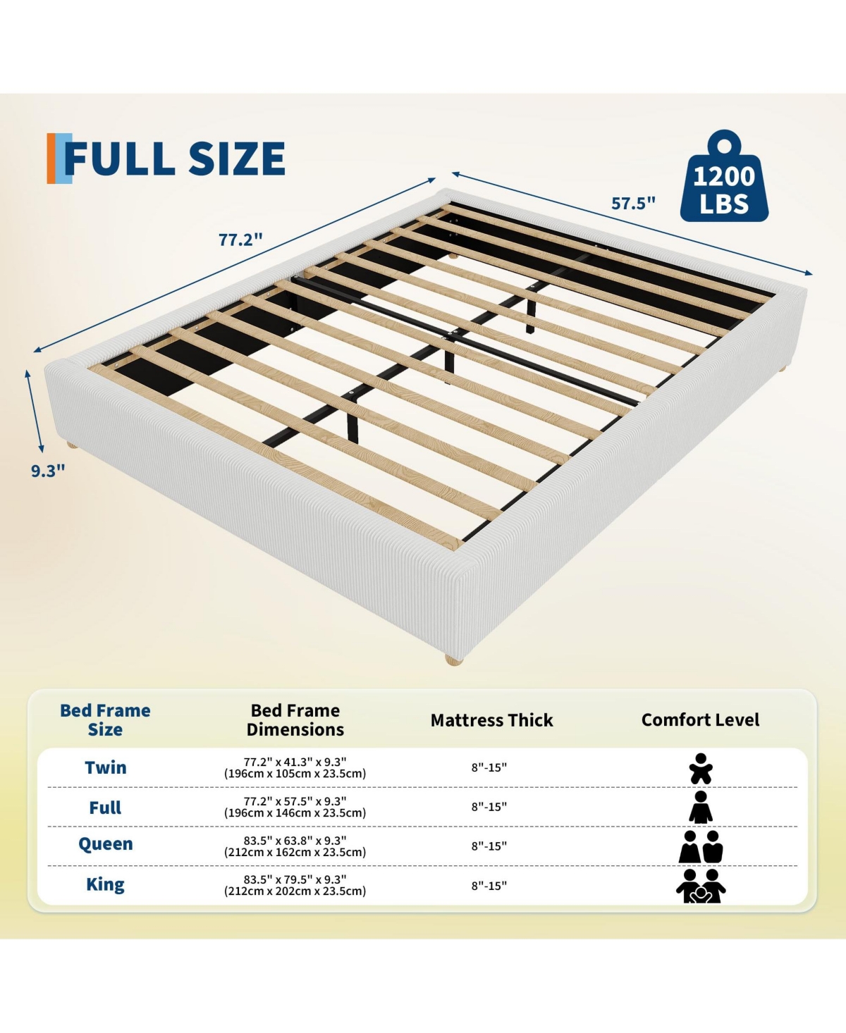 homfan Upholstered Low Platform Bed Frame with Round Wood Legs, No Headboard, Slat Support